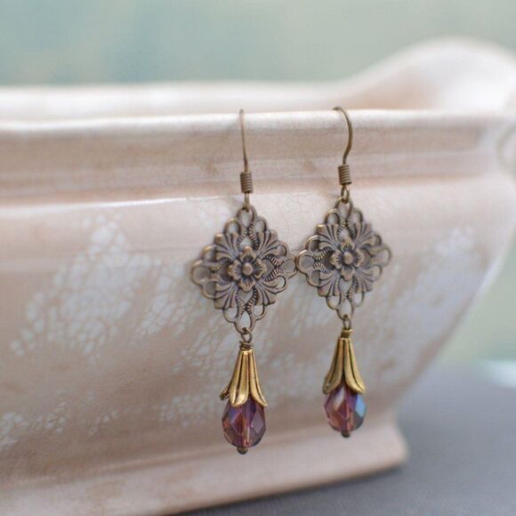 Hand Crafted Jewelry - Antique Gold & Brass Chandelier Earrings